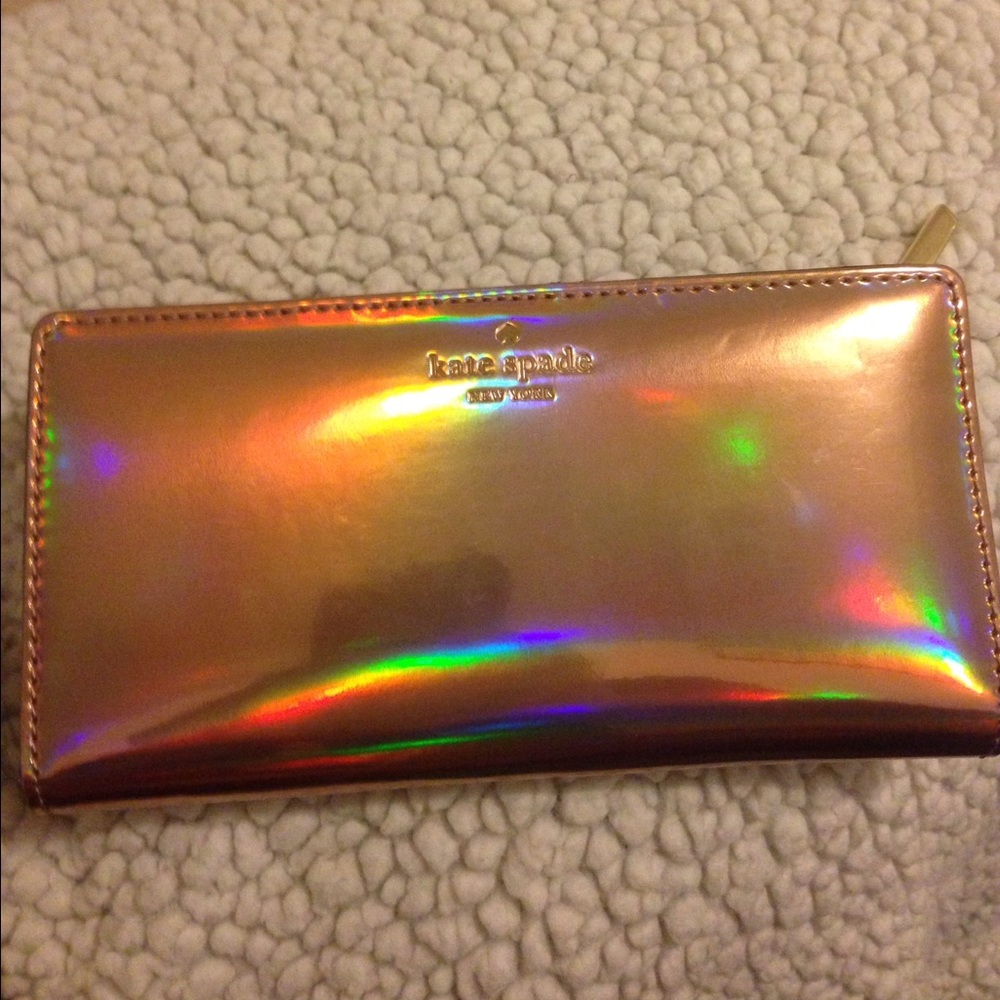 Kate Spade Holographic Rose Gold Rainer Lane Stacy wallet